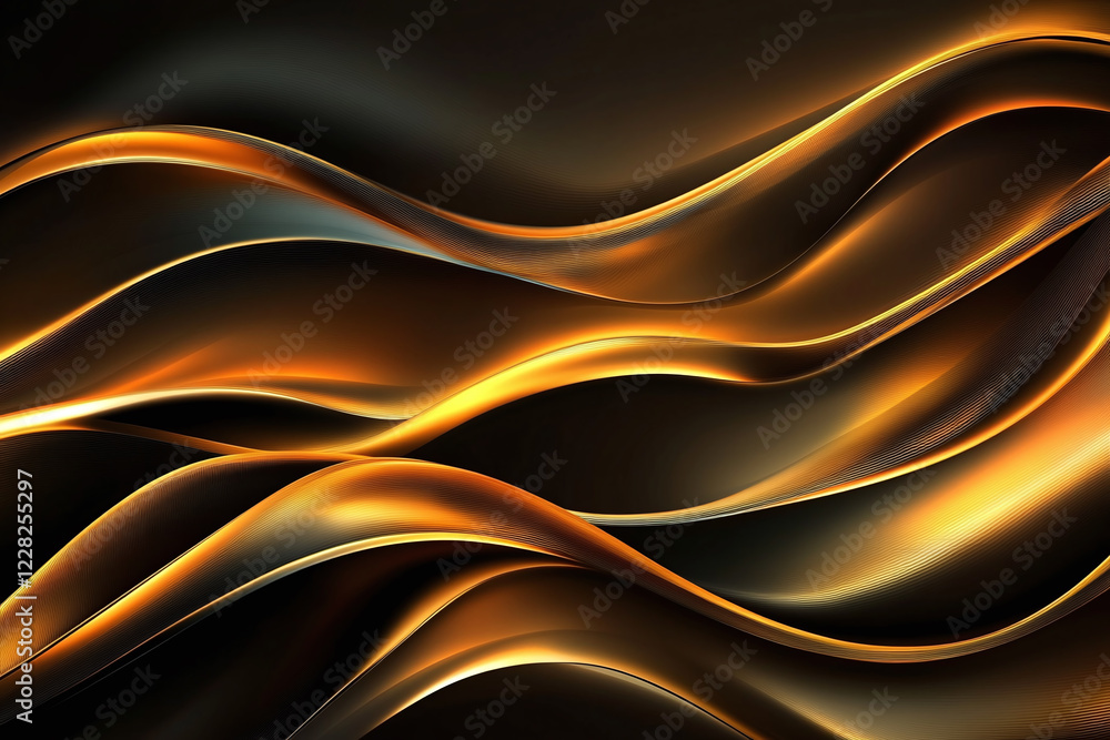Elegant Flowing Golden Waves with Glowing Particles on a Dark Background, Abstract Futuristic Texture and Luxury Artistic Design Elegant Flowing Golden Waves with Glowing Particles on a Dark Background, Abstract Futuristic Texture and Luxury Artistic Design