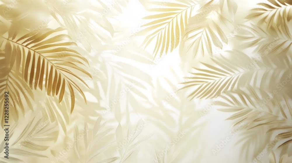 Golden Palm Leaves and Shadows Abstract Background Golden Palm Leaves and Shadows Abstract Background