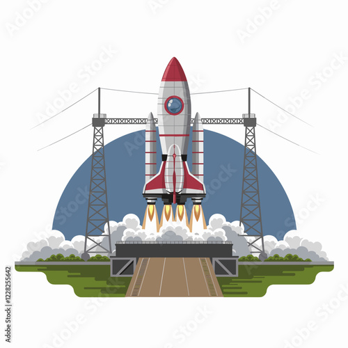 Rocket Ship Launch Pad Vector Graphic