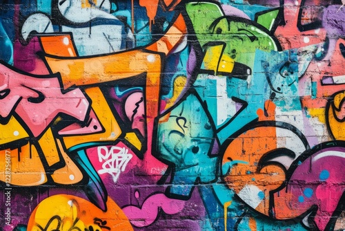 Vivid urban graffiti wall capturing street art energy. Neural network AI generated photo