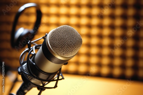 Studio Microphone and Headphones: Broadcasting and Recording photo