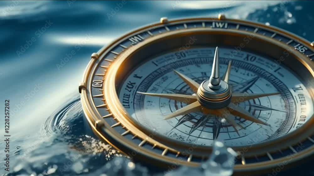 Antique Compass Floating on Water: A Symbol of Exploration and Discovery Antique Compass Floating on Water: A Symbol of Exploration and Discovery