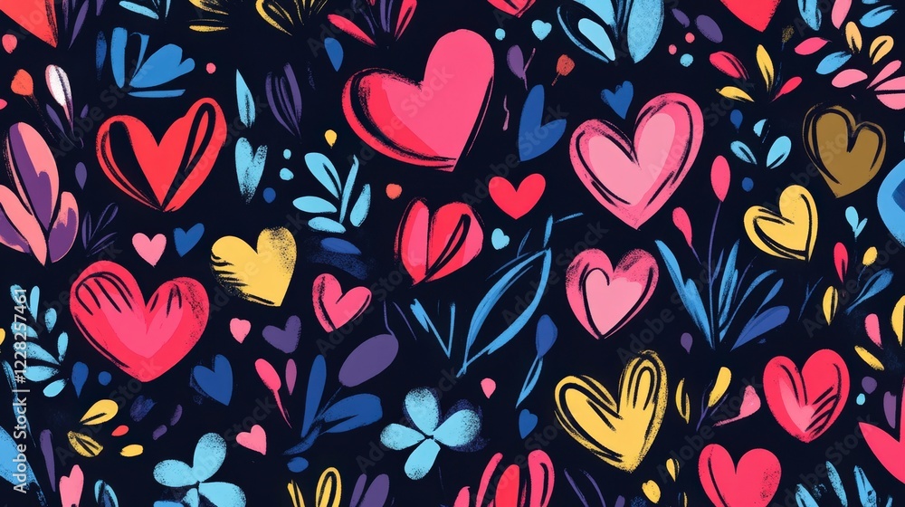 Joyful Hearts and Floral Pattern - Valentine's Day Background Joyful Hearts and Floral Pattern - Valentine's Day Background