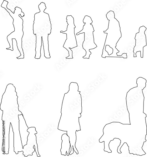 vector sketch, silhouette illustration, simple silhouette design of people doing activities
