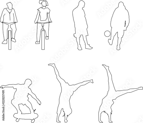 vector sketch, silhouette illustration, simple silhouette design of people doing activities