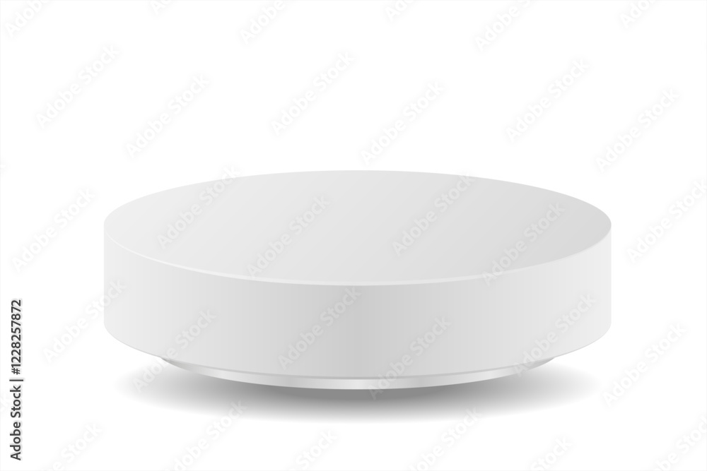 Empty white round podium or modern platform. Abstract 3d cylinder pedestal. Light scene for cosmetic product display advertising, showcase. Vector column platform pillar for display product. Mockup Empty white round podium or modern platform. Abstract 3d cylinder pedestal. Light scene for cosmetic product display advertising, showcase. Vector column platform pillar for display product. Mockup
