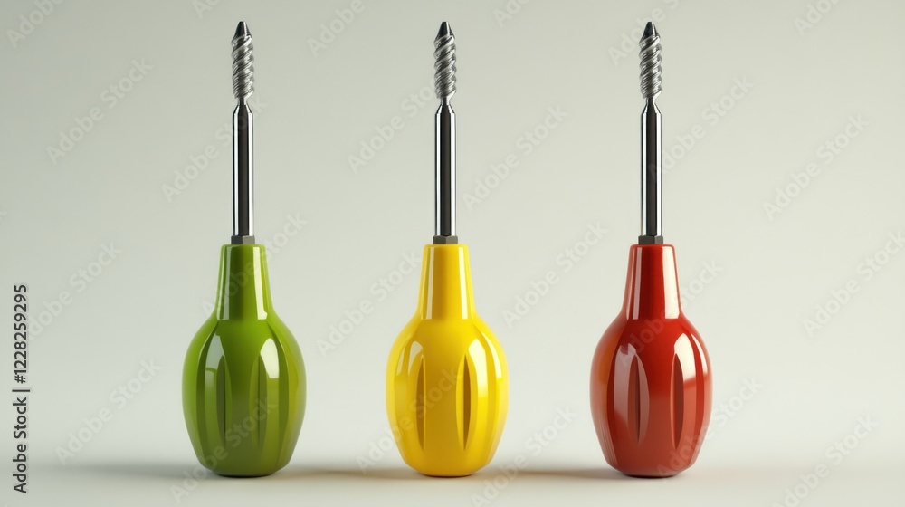 Naklejka premium Three colorful spiral drills stand in a row