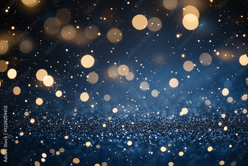 Golden Bokeh and Glowing Particles on Blue Background with Shimmering Lights for Festive, Elegant, and Celebration Designs Golden Bokeh and Glowing Particles on Blue Background with Shimmering Lights for Festive, Elegant, and Celebration Designs
