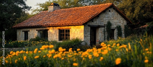 Stone Cottage at Sunset