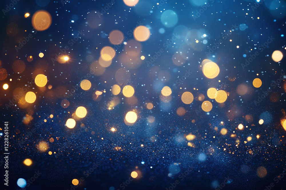 Golden Bokeh and Glowing Particles on Blue Background with Shimmering Lights for Festive, Elegant, and Celebration Designs Golden Bokeh and Glowing Particles on Blue Background with Shimmering Lights for Festive, Elegant, and Celebration Designs