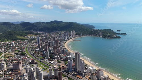 Bird's-eye view of Itapema and its beautiful beach on the Atlantic Ocean, showcasing the stunning Brazilian coastline.