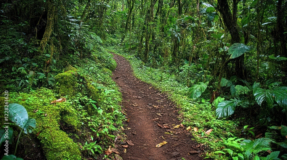 Lush Rainforest Trail Winding Through Verdant Foliage Lush Rainforest Trail Winding Through Verdant Foliage