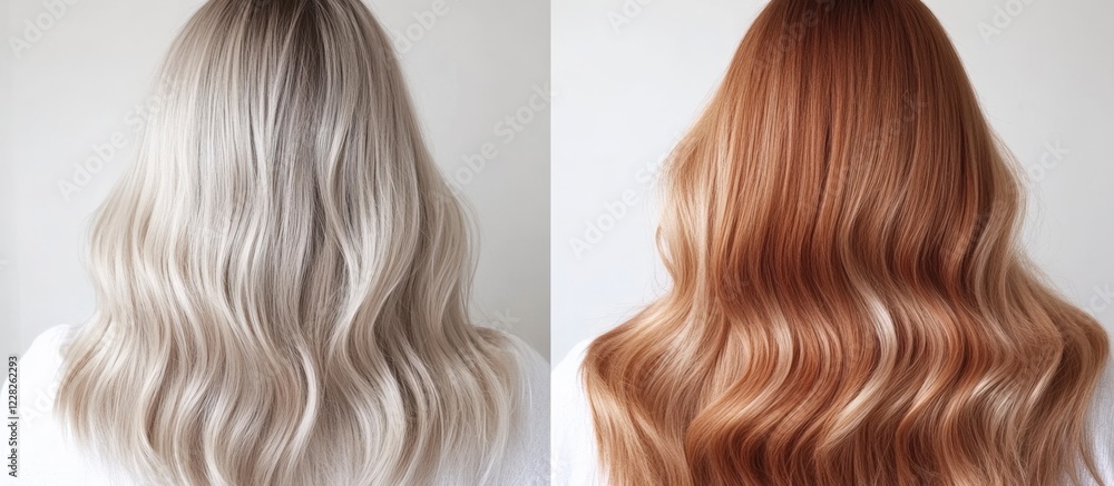 Fototapeta premium Before & After Hair Transformation: Blonde to Copper Waves