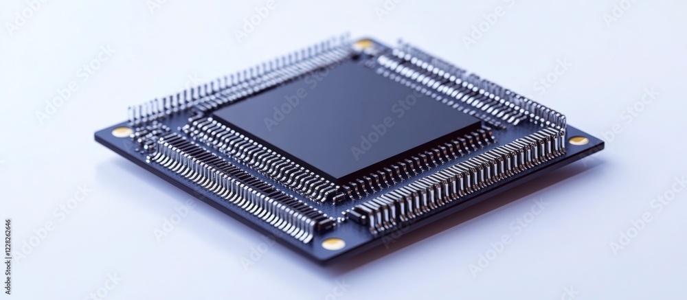 Microchip on Circuit Board, Technology Close-up Microchip on Circuit Board, Technology Close-up