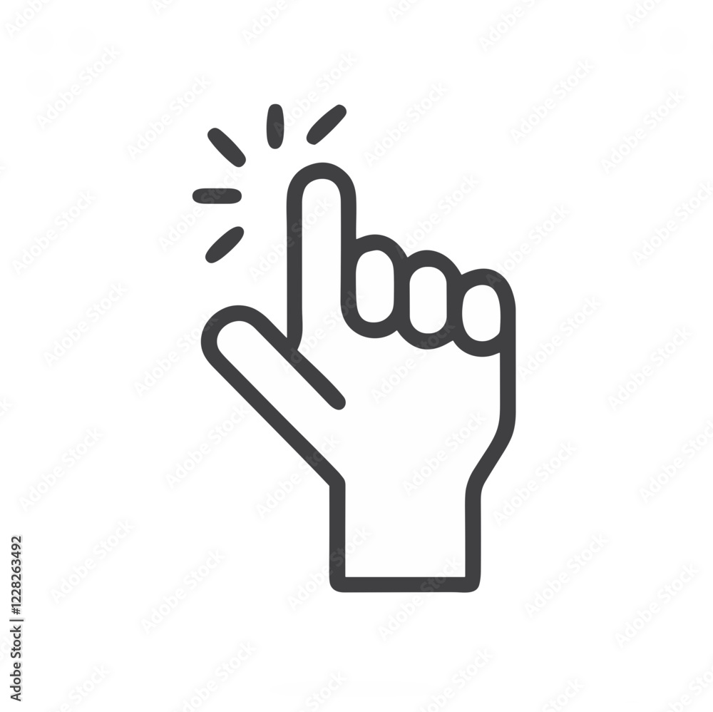 Hand with raised finger showing click gesture on white background for digital interaction concept Hand with raised finger showing click gesture on white background for digital interaction concept