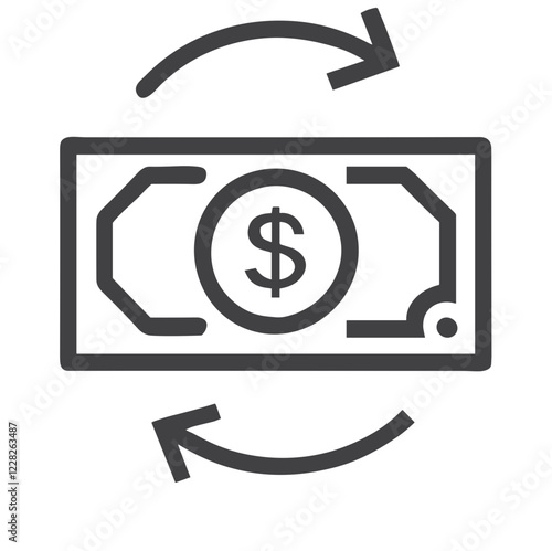 Dollar bill with circular exchange arrows on white background for money transfer concept
