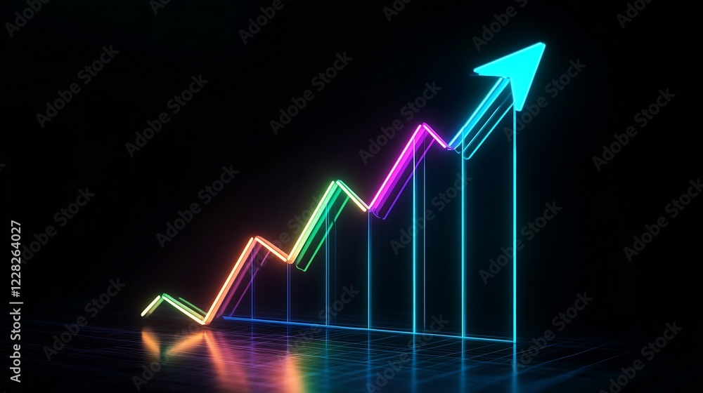 Vibrant Neon Arrow Graph Representing Business Growth and Advancement : Generative AI Vibrant Neon Arrow Graph Representing Business Growth and Advancement : Generative AI