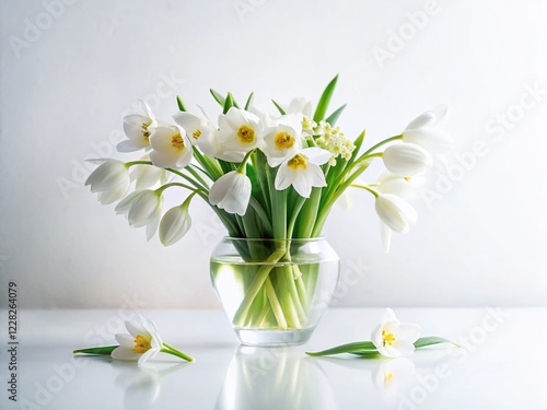 Wallpaper Mural Minimalist Spring Easter White Flowers: Elegant Floral Arrangement on Pure White Background Torontodigital.ca