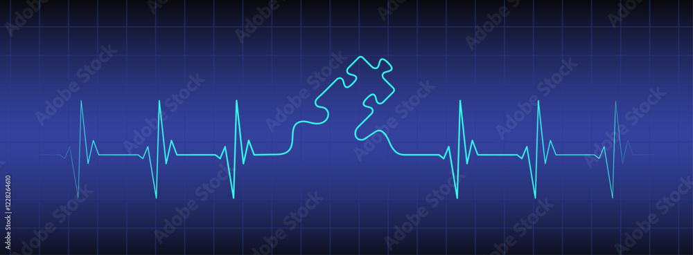 Editable lines heart rhythm illustration with puzzle piece on blue medical lcd, heartbeat line vector design to use for healthcare, business idea, healthy lifestyle, brainstorm illustration projects. Editable lines heart rhythm illustration with puzzle piece on blue medical lcd, heartbeat line vector design to use for healthcare, business idea, healthy lifestyle, brainstorm illustration projects.