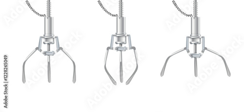 Gripper arm. Slot machine elevator machine for getting toys and prizes. Mechanical gripper tentacles. Vector