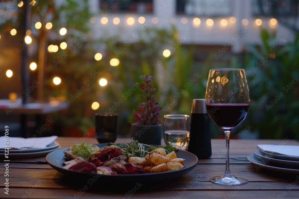 Romantic Dinner Under the Stars: A Delicious Meal with Wine Romantic Dinner Under the Stars: A Delicious Meal with Wine