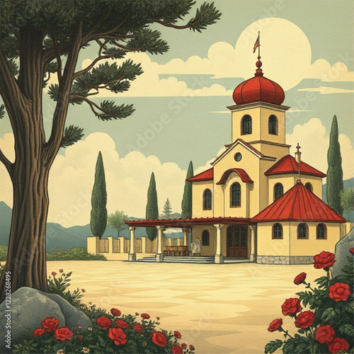 vintage village illustration