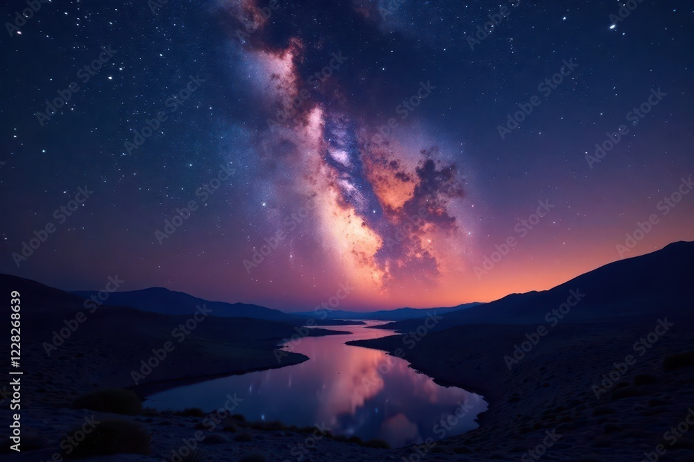 Naklejka premium Vast expanse of Atacama's night sky, Milky Way's celestial river , nature, travel, starscape
