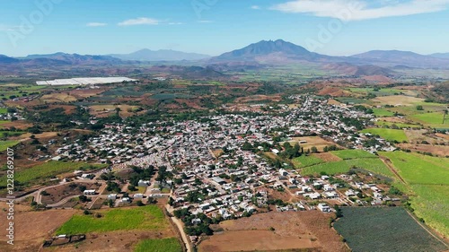 Aerial view of the town of Santa Maria del Oro with the Sanganguey volcano in the background. Nayarit, Mexico photo