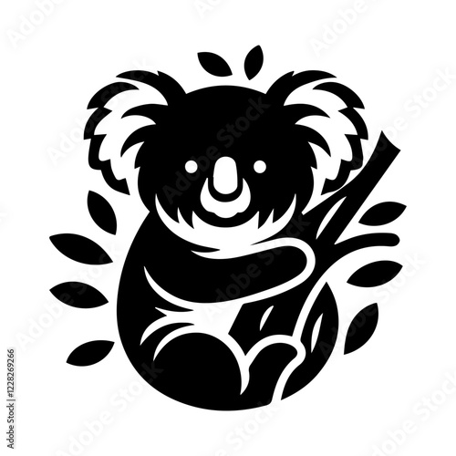 Black and white vector koala logo on a white background.