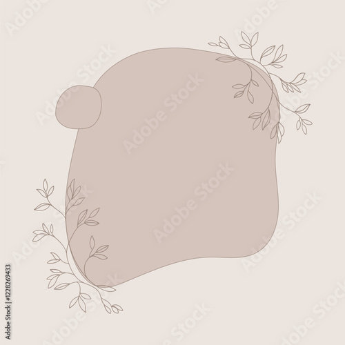 A soft beige abstract shape with fine botanical sketches and a natural, flowy composition.