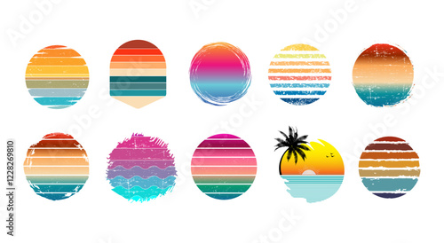 Collection of nostalgic retro-style sunset design, perfect for projects that aim to capture a retro summer vibe