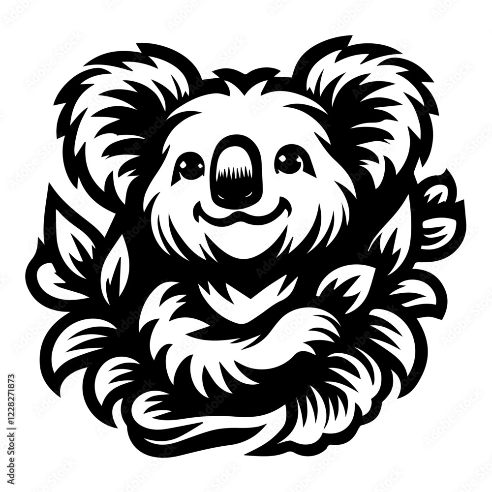 Obraz premium Black and white vector сute koala logo on a white background.