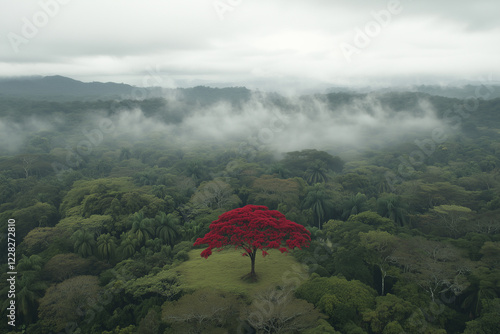 Arbre aux feuilles rouges dans la jungle photo