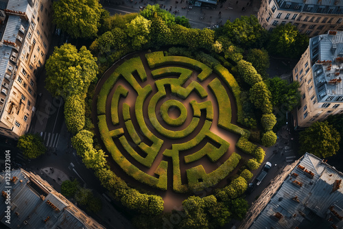 Labyrinthe urbain en vue aérienne photo