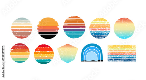 Collection of nostalgic retro-style sunset design, perfect for projects that aim to capture a retro summer vibe