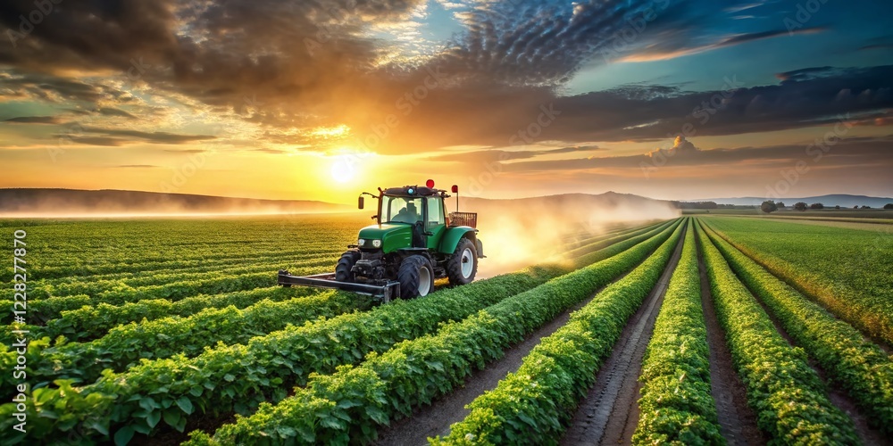 Modern Tractor Spraying Soybean Field - Agriculture Technology Modern Tractor Spraying Soybean Field - Agriculture Technology