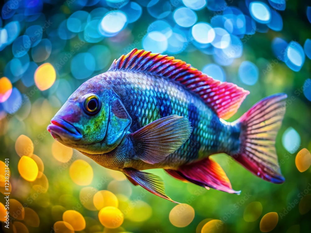 Fototapeta premium Mozambique Tilapia Closeup, Bokeh Background - Aquaculture Fish