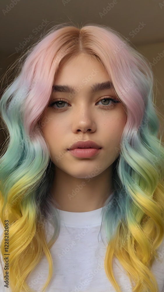 Naklejka premium A lady with colored wavy hair