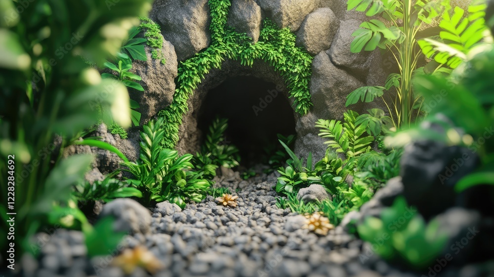 Fototapeta premium A natural cave entrance surrounded by lush vegetation.