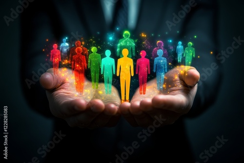 Human resource management and leadership through vibrant digital community engagement icons photo