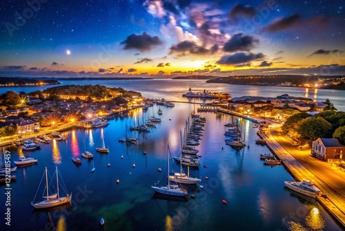 Night Aerial View of Poole Harbour, Dorset, UK - Stunning Dark Sky Photography