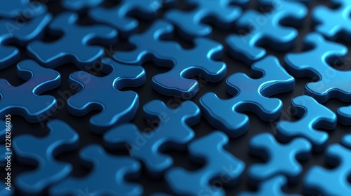 Close-Up View of Blue Puzzle Pieces on a Dark Background