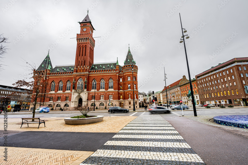 Fototapeta premium Street view of the town hall in Helsingborg