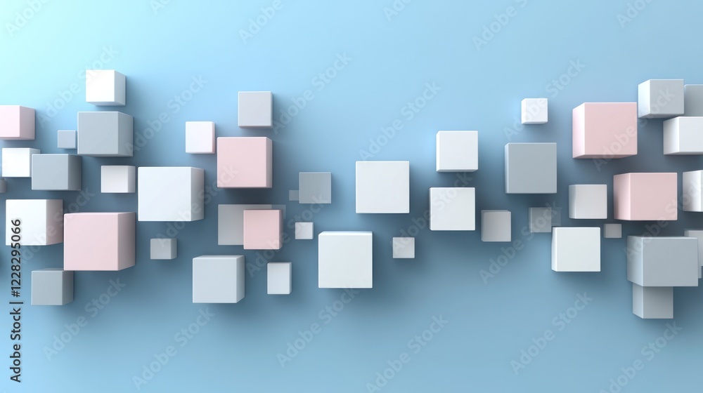 Pastel cubes scattered on light blue background. Pastel cubes scattered on light blue background.