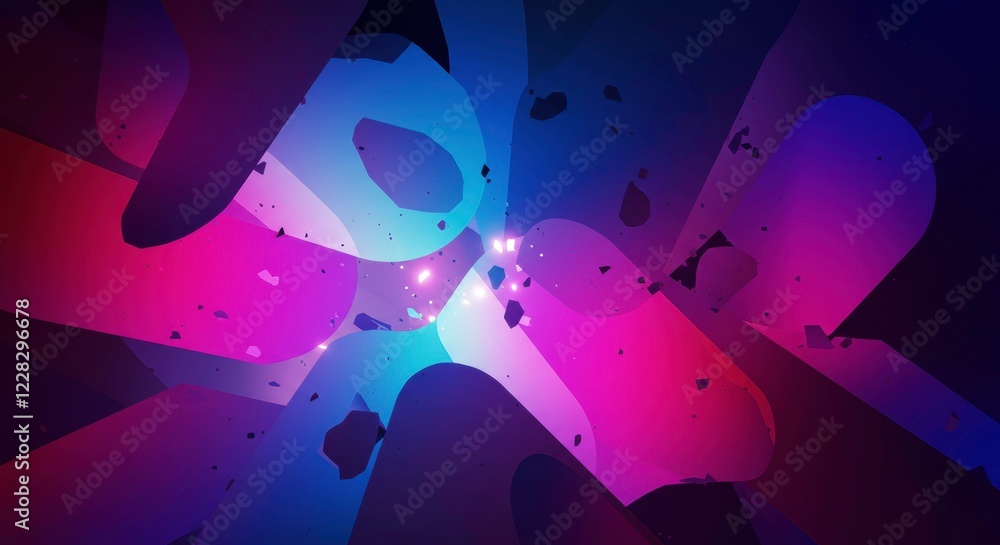 Fototapeta premium Abstract Cosmic Dance: A vibrant and energetic abstract artwork featuring a swirling vortex of pink, blue and purple hues with glittering lights and swirling shapes.