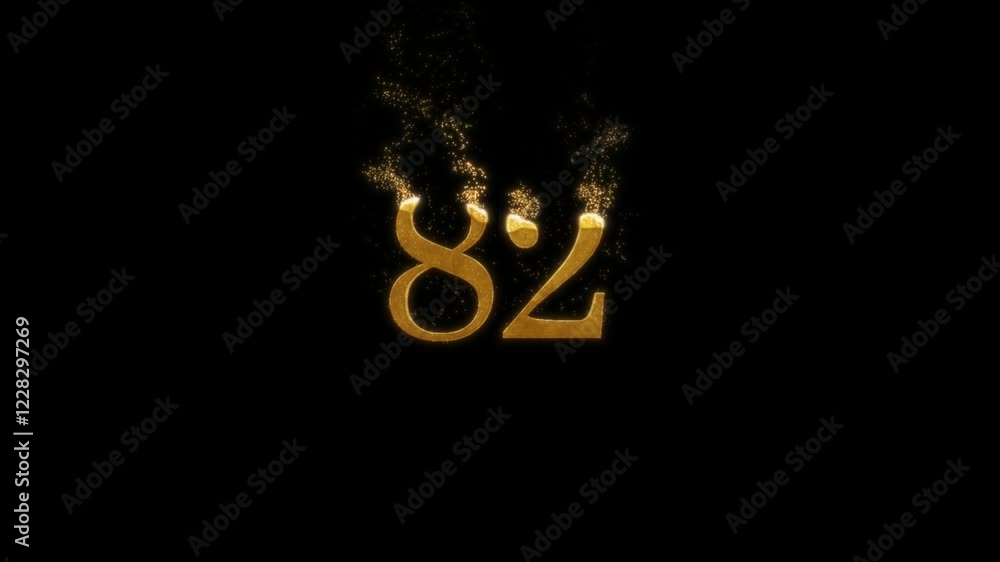 Golden number 82 with particles and alpha channel, the number appears from golden particles, golden number eighty-two Golden number 82 with particles and alpha channel, the number appears from golden particles, golden number eighty-two