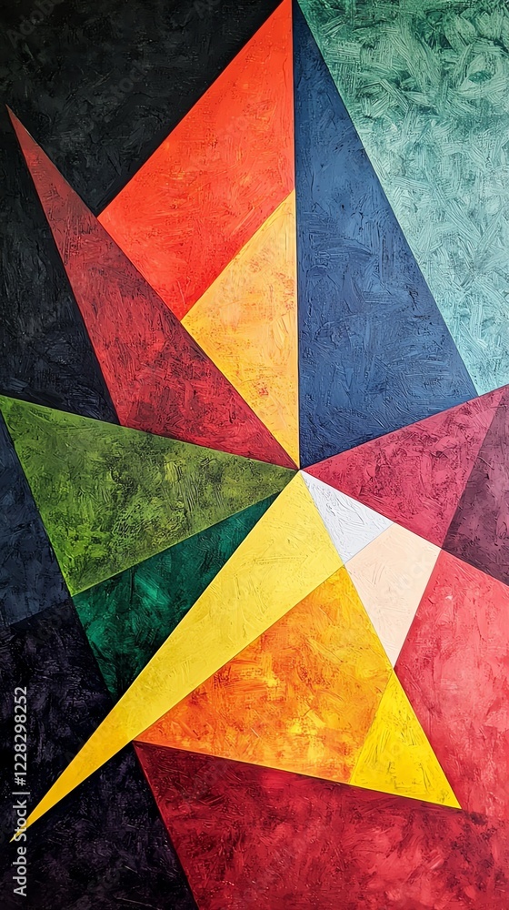 Abstract geometric art painting, deconstructed squares, vibrant color blocks, sharp angles, balanced composition, contemporary feel Abstract geometric art painting, deconstructed squares, vibrant color blocks, sharp angles, balanced composition, contemporary feel