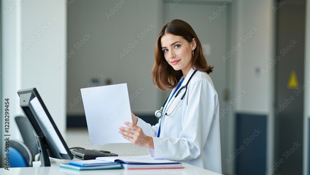 Medical Professional in Clinic Setting Reviewing Patient Information Medical Professional in Clinic Setting Reviewing Patient Information