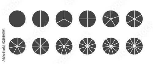 Segment slice circle set. isolated. Pie chart design element, segment infographic, round diagram. Infographic wheel segment and fraction PNG