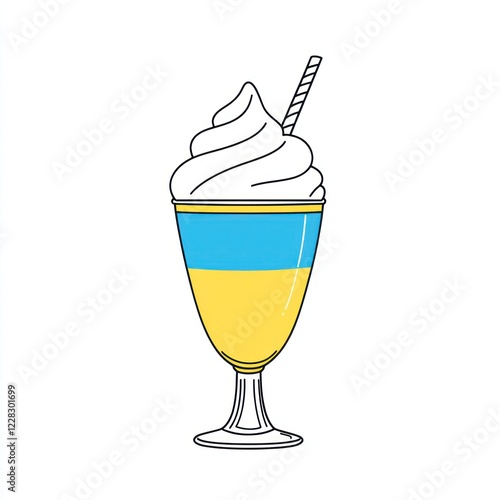 Creamy dessert, layered, straw, summer treat, white background, food illustration photo